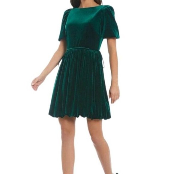 Antonio Melani Nicola Bathie Green Velvet  Dress Round Neck Short 8 - Picture 5 of 8